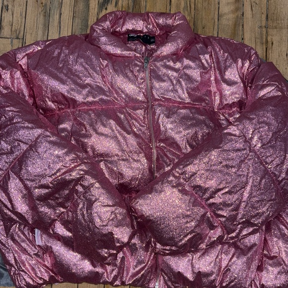 Asos Luxe Rose Pink Sparkle Cropped Bomber Size 12 - Picture 3 of 8